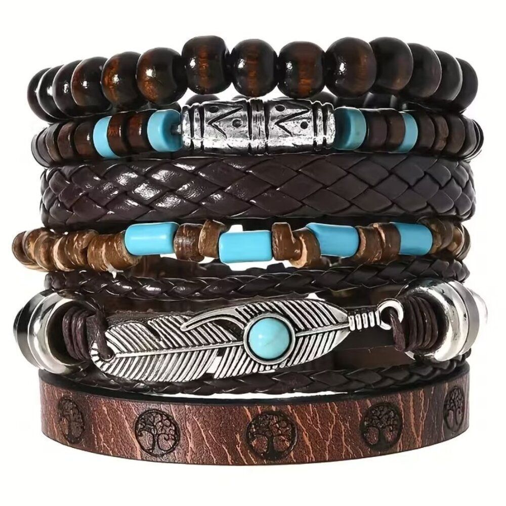 Southwestern Inspired Bracelets Turquoise & Silver-Tone Embellishments Leather